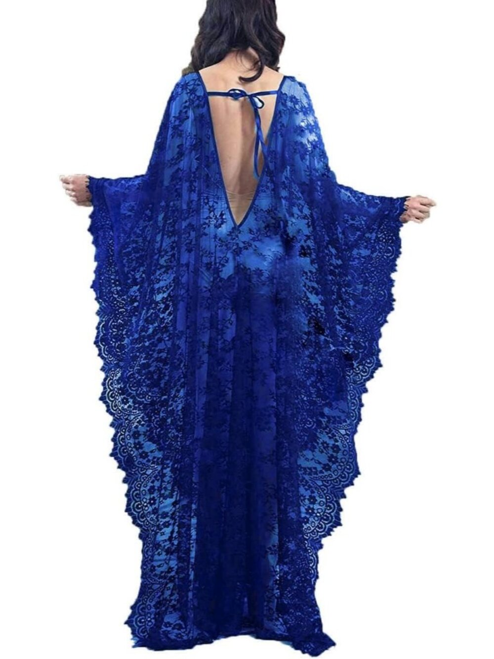 Women's Plus Size Sheer Lace Kimono Swimsuit Beach Cover Up-Z-sapphire